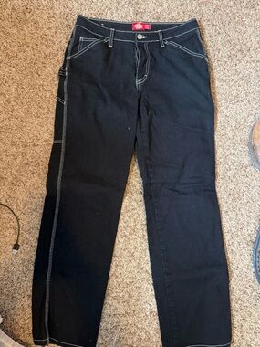 Dickies Black Pants with White Contrast Stitching and Red Logo Tab